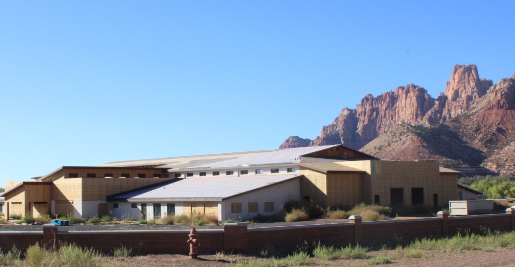 the abandoned FLDS meeting house in short creek