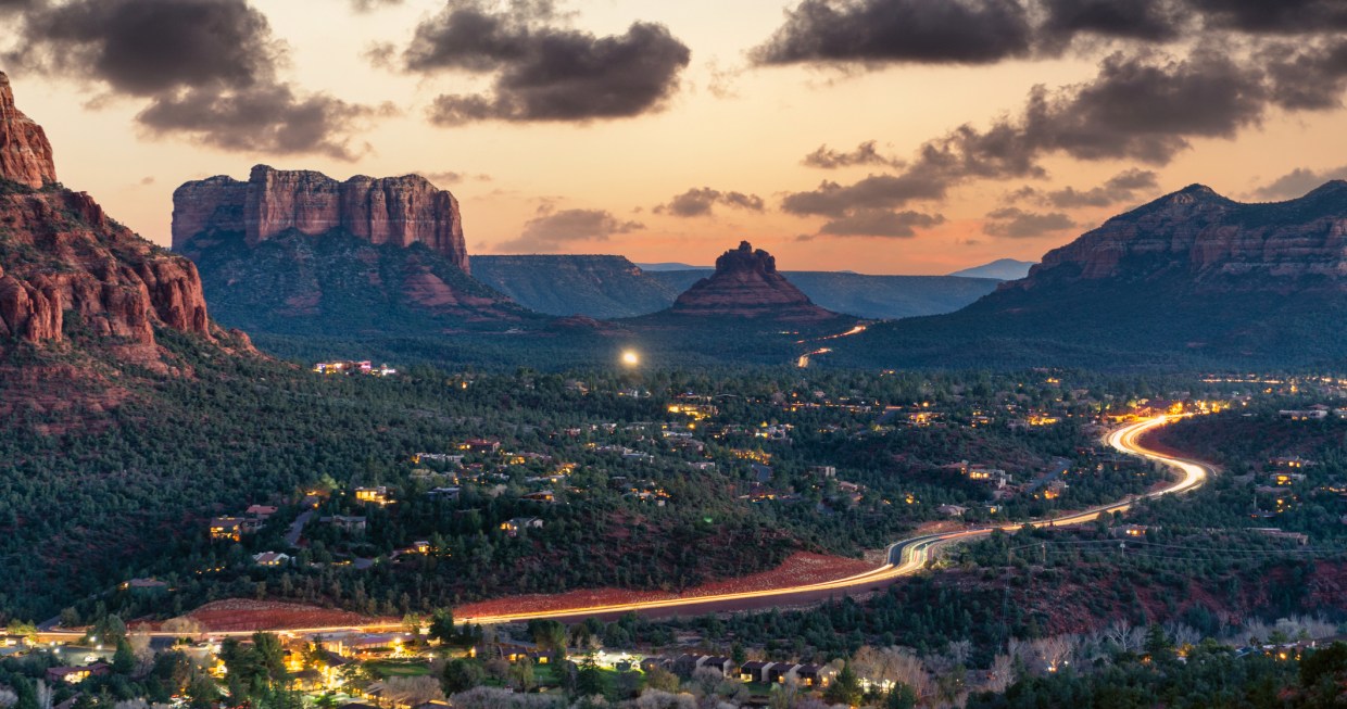 a dusk view into sedona