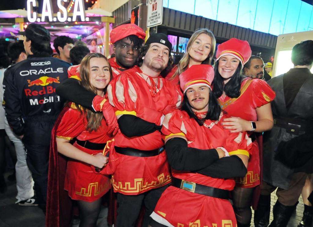Six people dressed like Lord Farquaad from "Shrek."