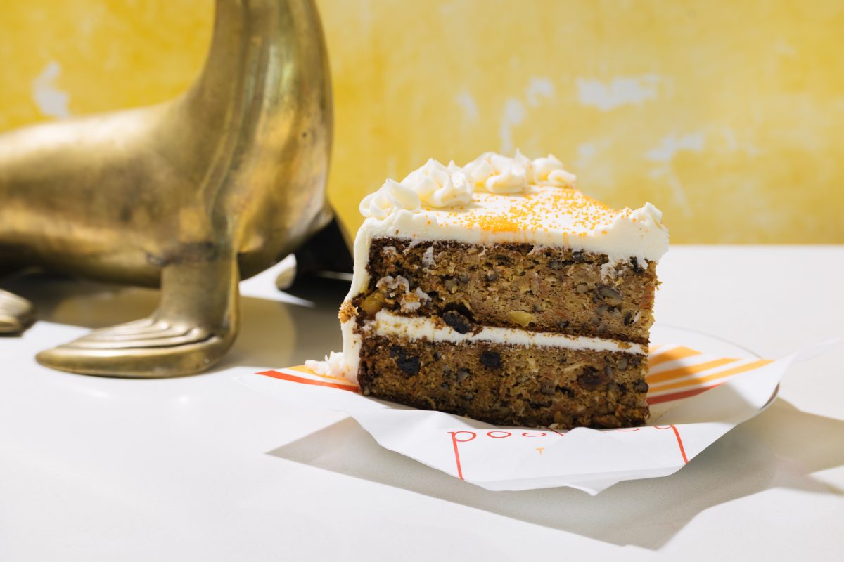 A slice of carrot cake.