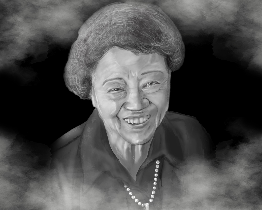 a black and white drawing of an older woman