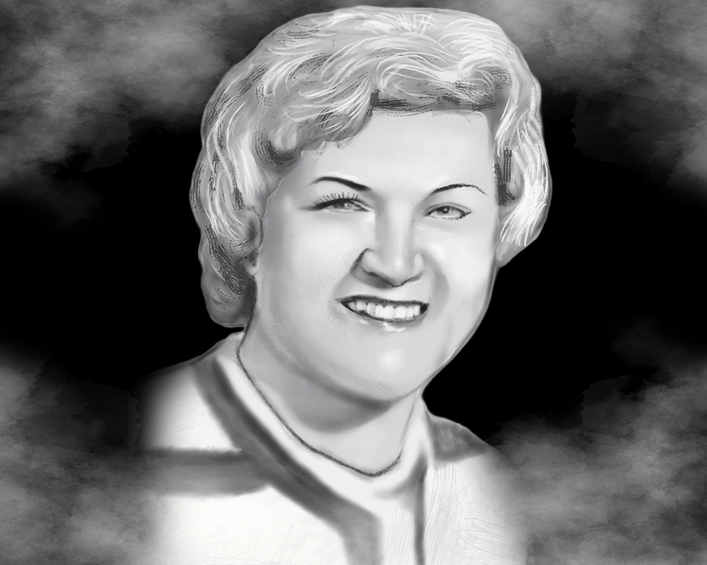 a black and white drawing of a woman