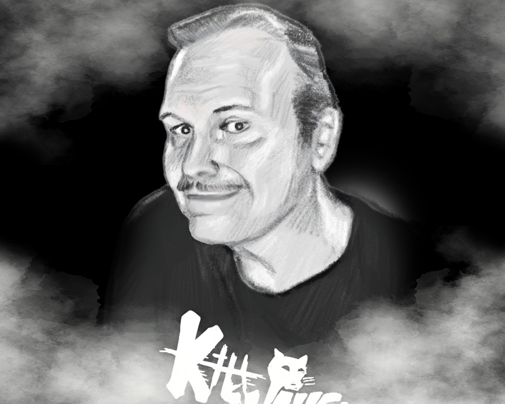 a black and white drawing of a man