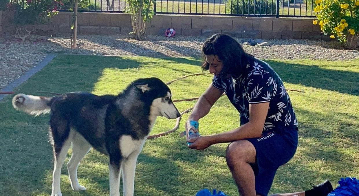 a man with a dog