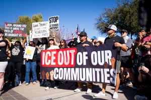 protesters at an anti-ice rally