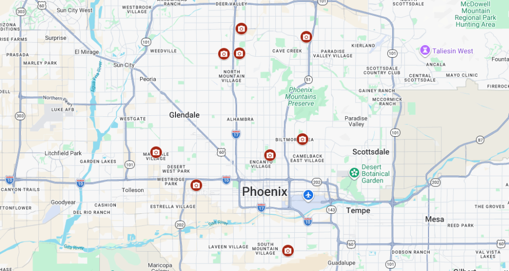a map of phoenix showing where speed cameras will be