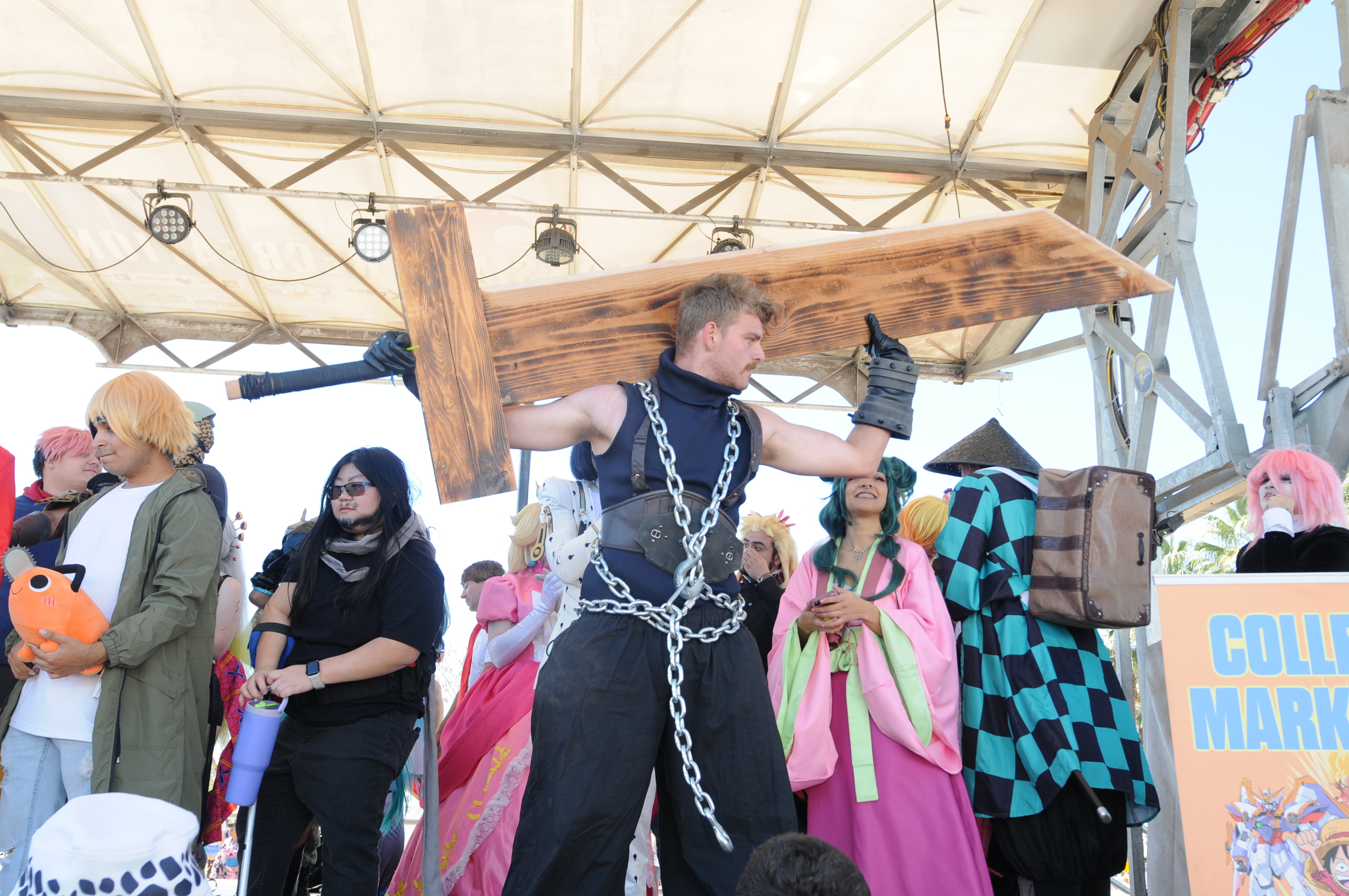 A cosplayer dressed as Cloud Strife from the video game Final Fantasy VII at Arizona Matsuri 2026 in Phoenix.