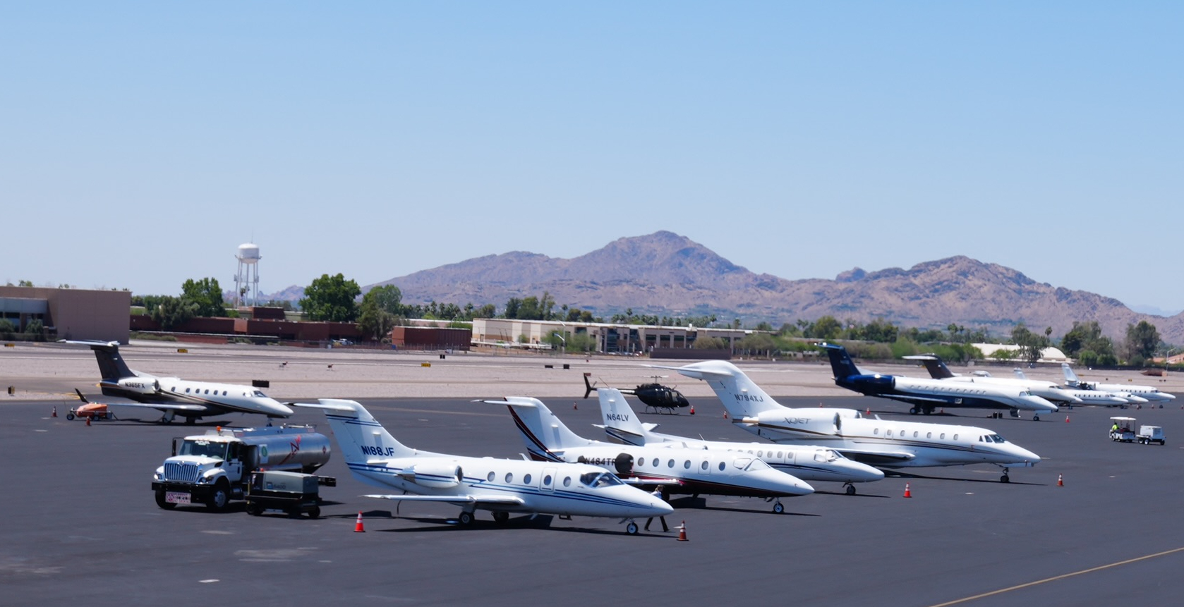 Planes parked at Scottsdale Airport.