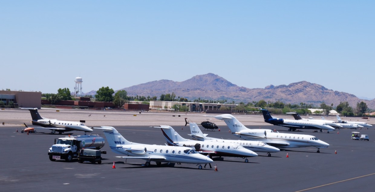 Planes parked at Scottsdale Airport.