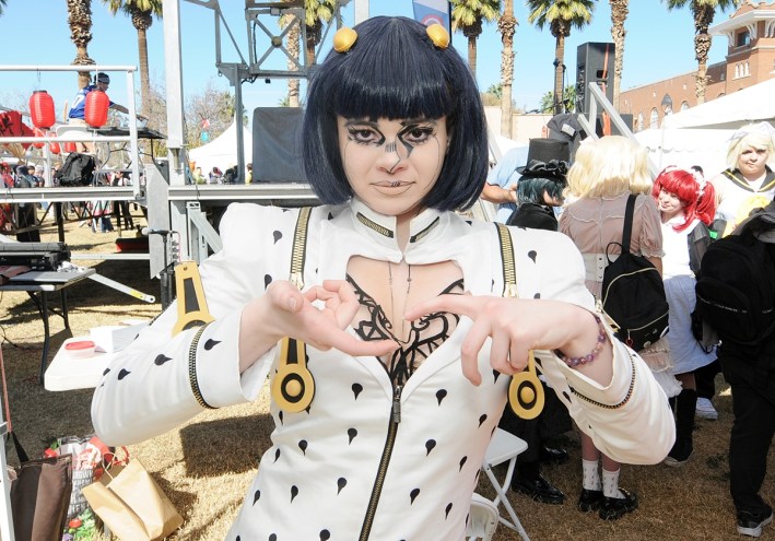 A cosplayer dressed as Bruno Bucciarati from JoJo’s Bizarre Adventure at Arizona Matsuri 2026 in Phoenix.