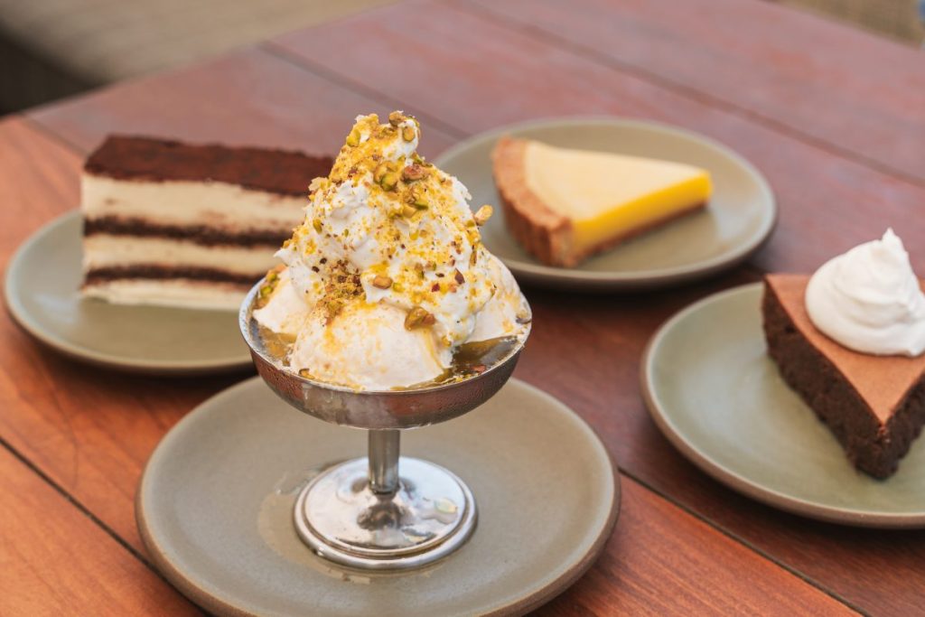 A table full of desserts.
