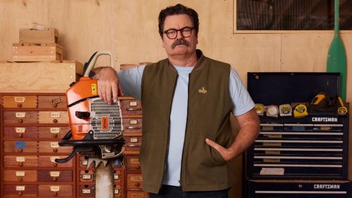 Nick Offerman wants you to get off your damn phone and touch wood