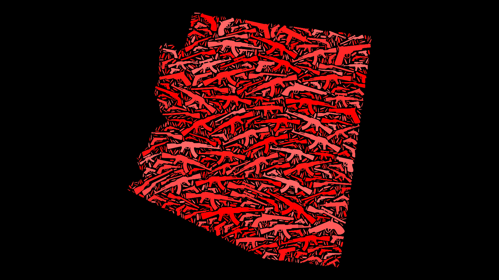 an illustration of red assault rifles filling up the shape of the state of arizona