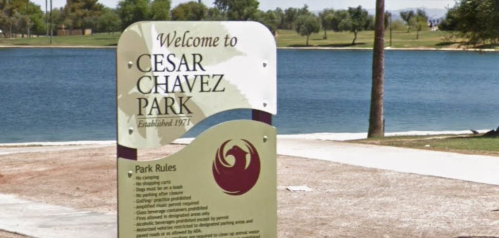 a sign for cesar chavez park in phoenix