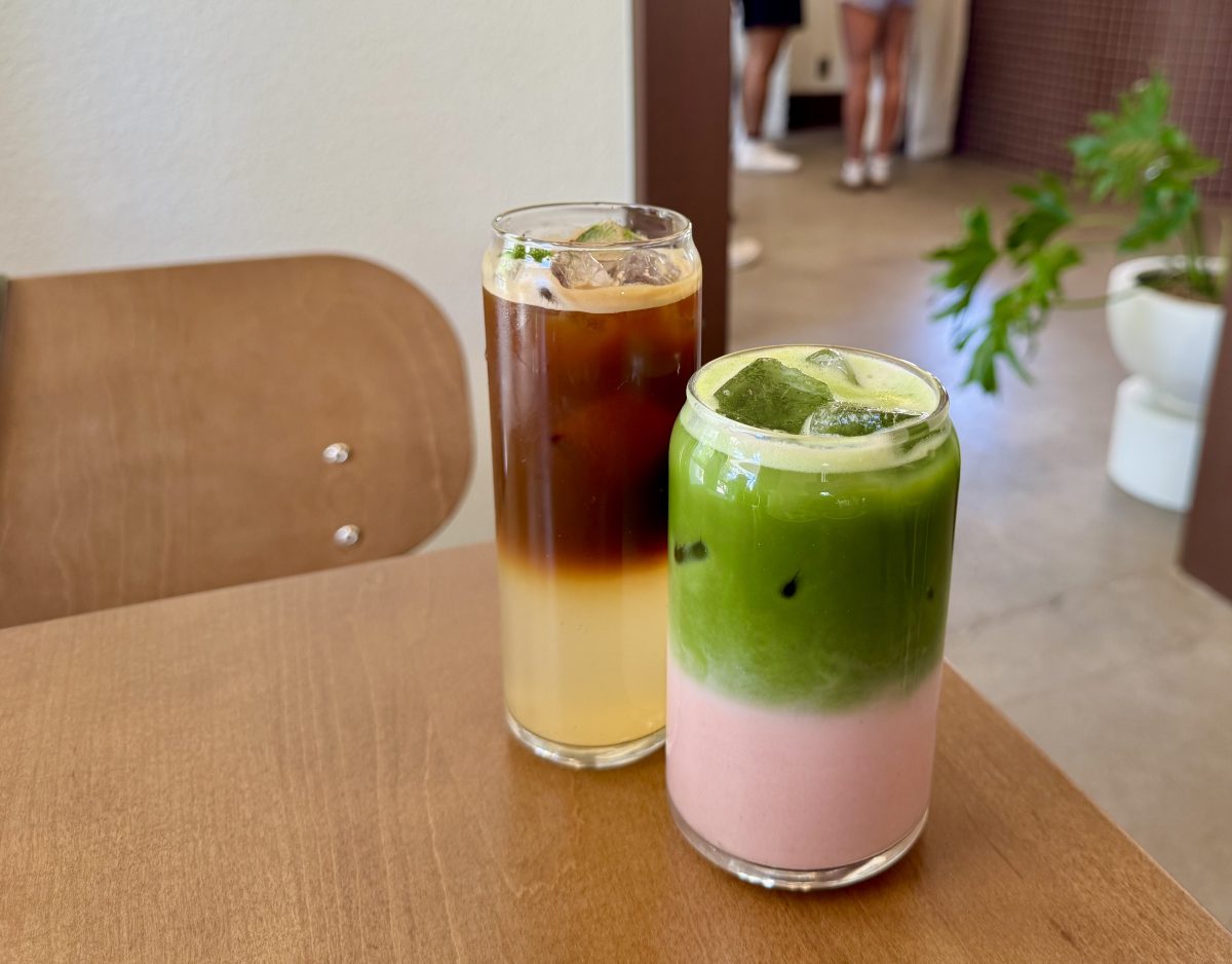 An iced espresso tonic and matcha latte from Matilda's.