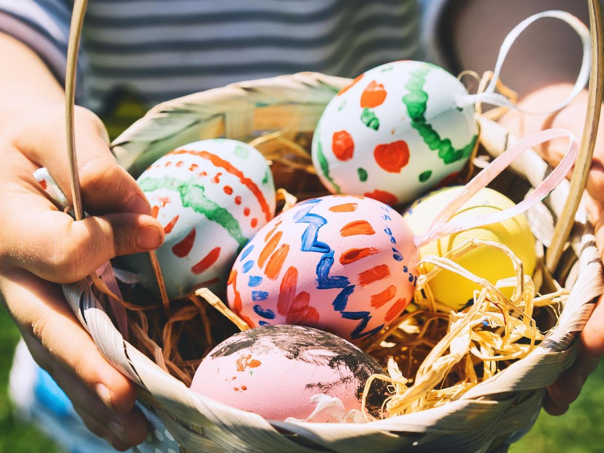 Colorful Easter eggs in a basket during egg hunts and Easter events in Phoenix