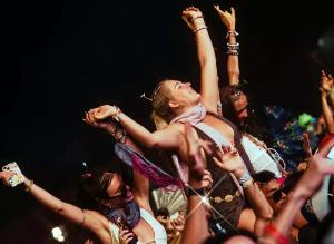 Festivalgoers in the crowd celebrate during Goldrush Music Festival 2025 at Rawhide Event Center in Chandler.