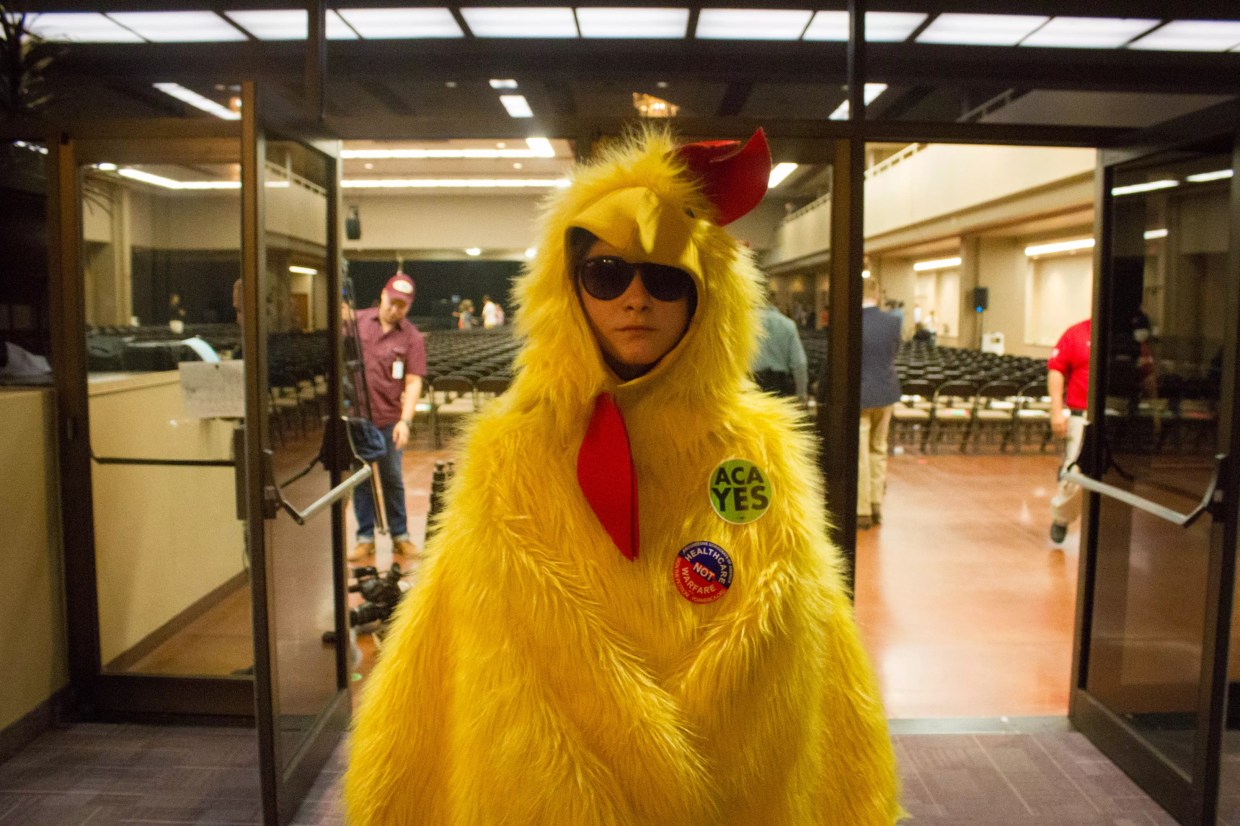 Clucky the Flaky Chicken Was the Best Thing at Jeff Flake’s Town Hall