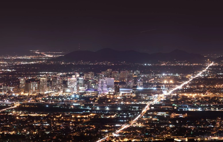 A view of Phoenix's skyline at night.