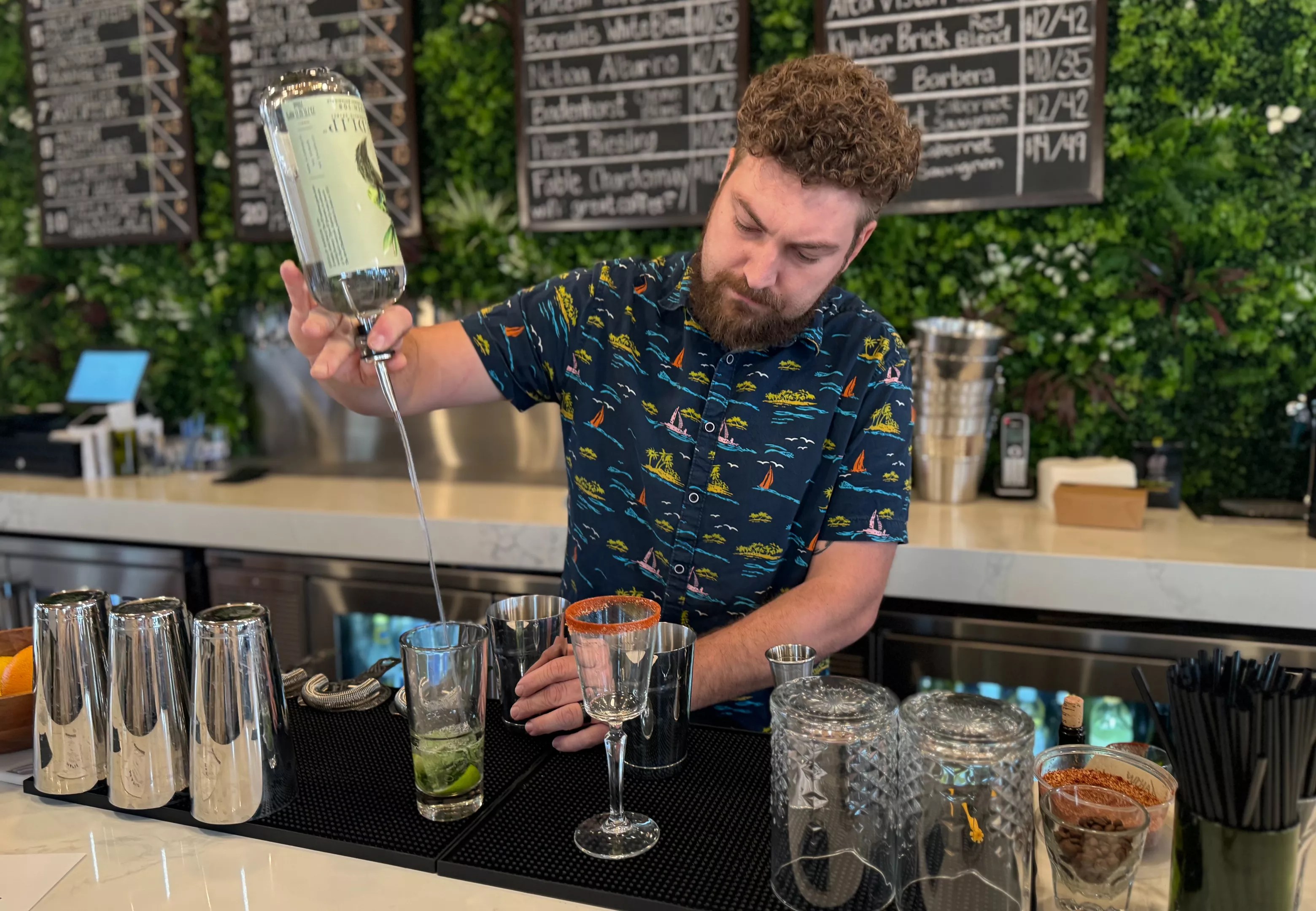 Michael Regan makes a mocktail at Maple House.