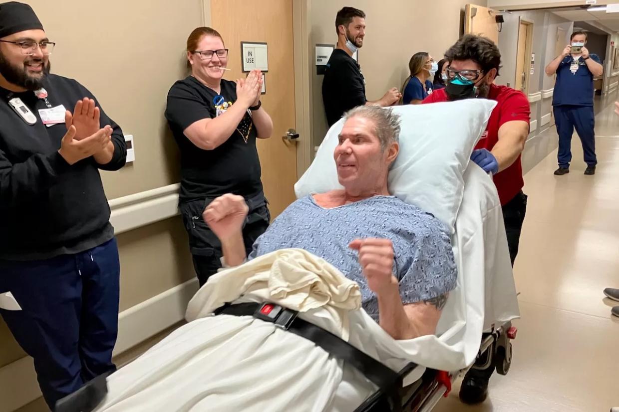 Steve Ekdahl in a hospital bed