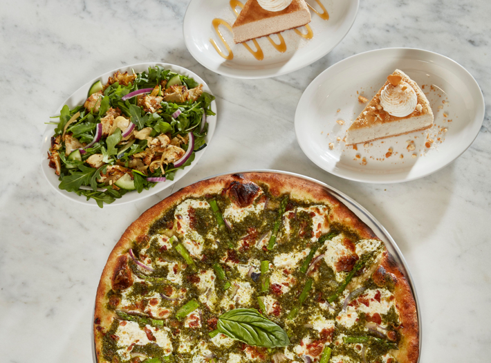 Grimaldi’s Pizzeria pizza, salad and desserts.