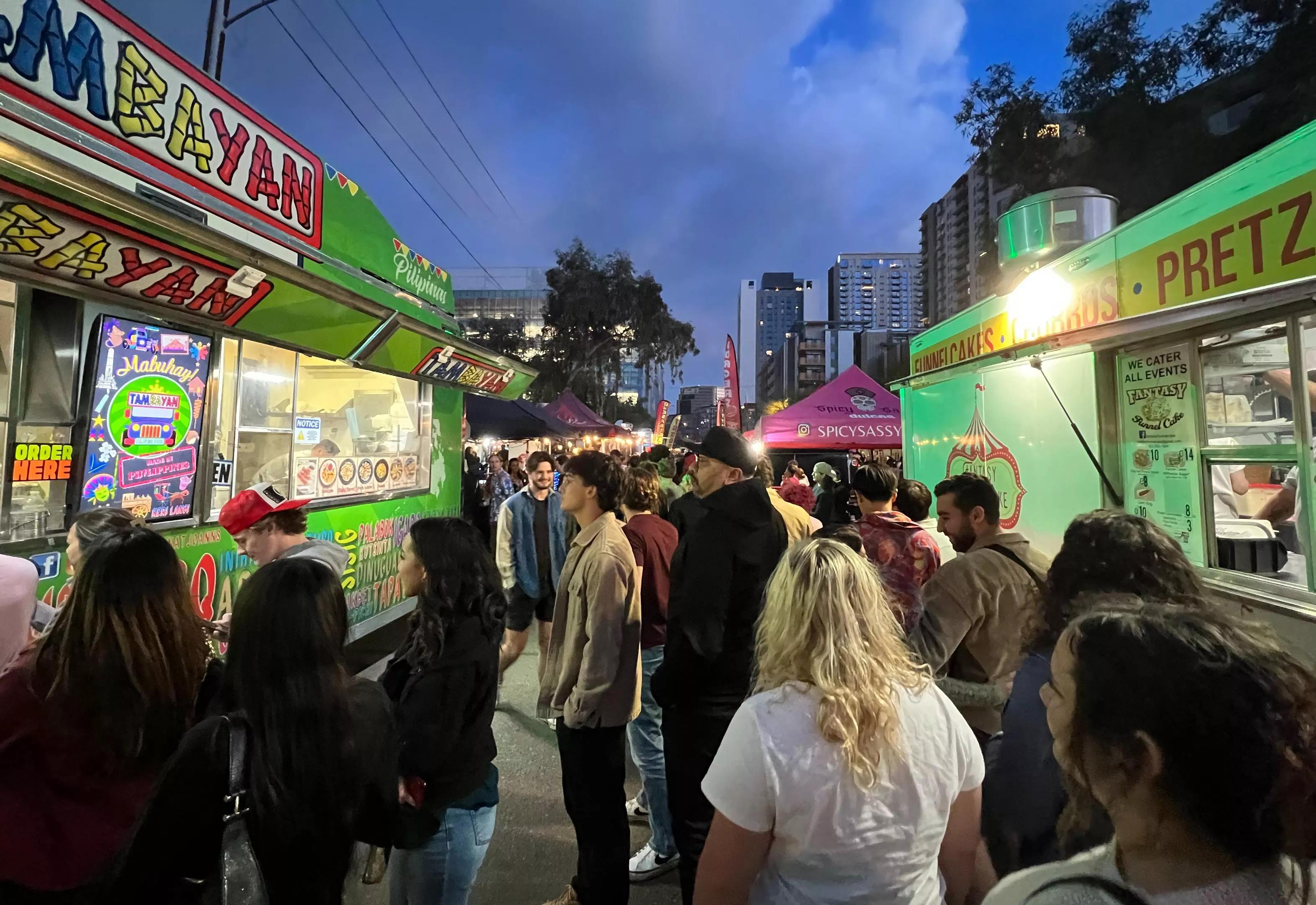 People in line for food trucks.