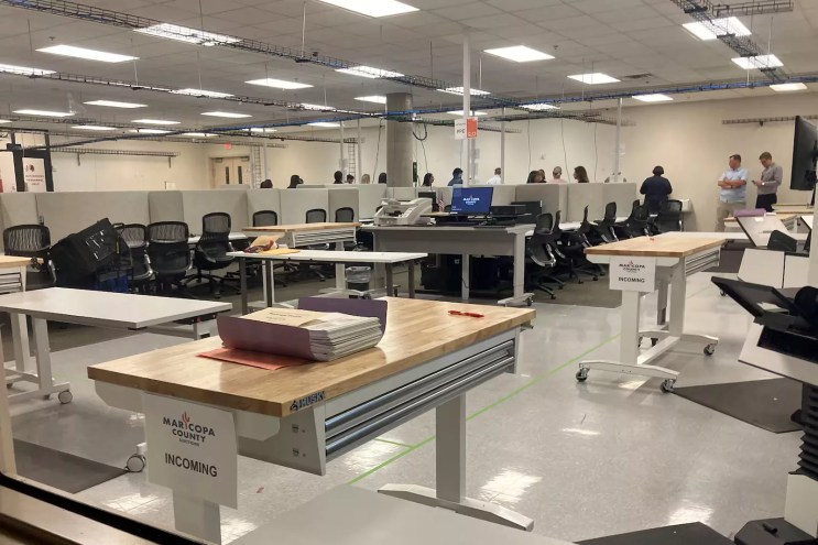 The interior of the Maricopa County Tabulation and Election Center