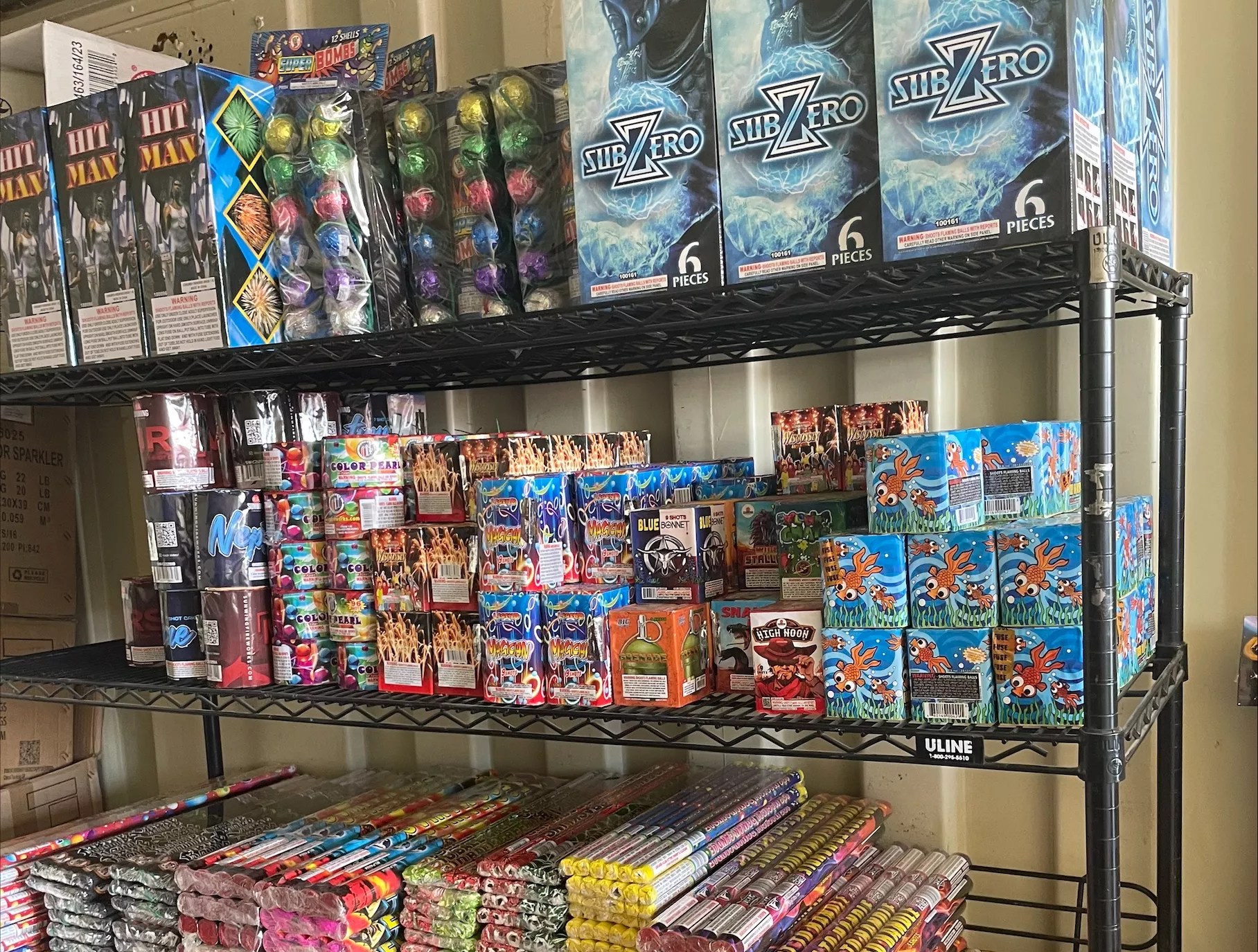 shelves of fireworks