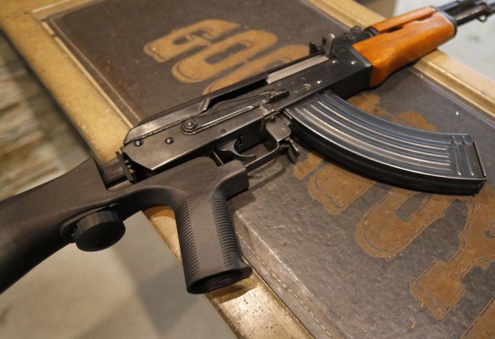 An AK-47 with a bump stock installed