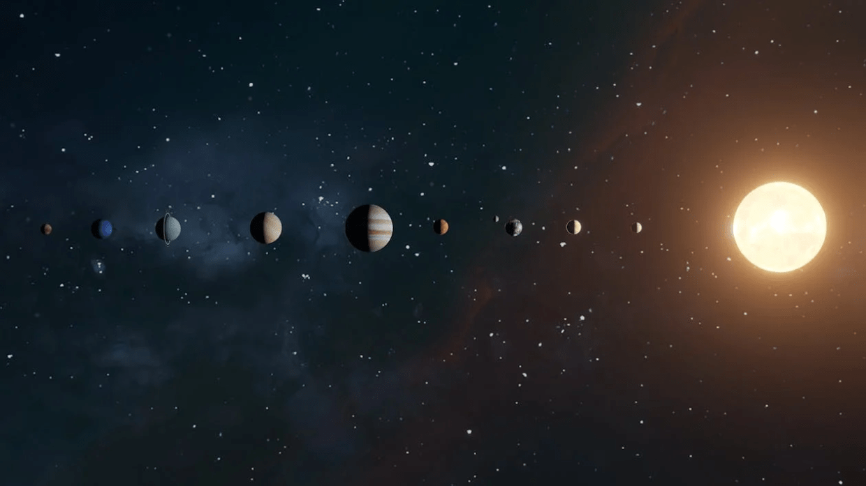 An illustration of a planetary alignment.