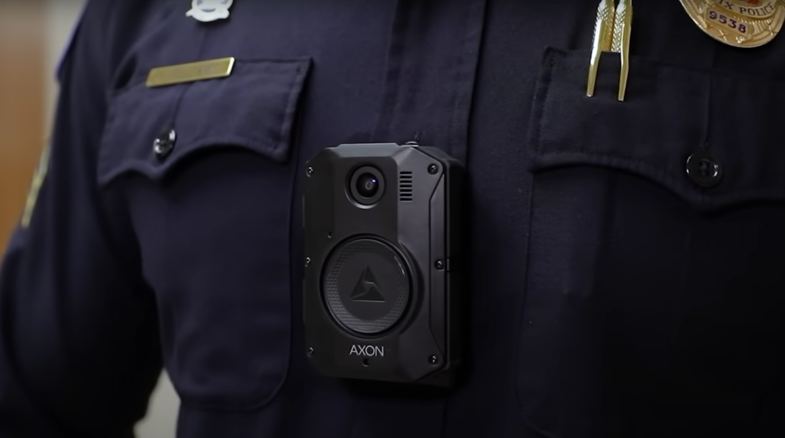 a body-worn camera on a police officer's chest