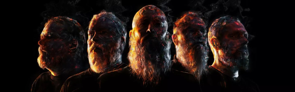 Five men photographed in shadow.