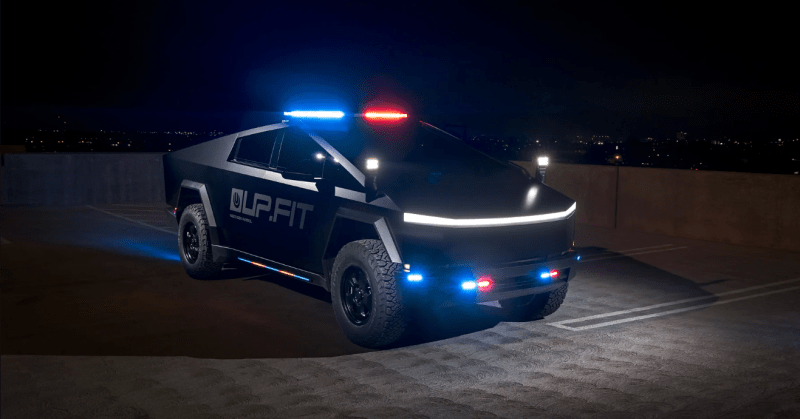 a cybertruck with police lights