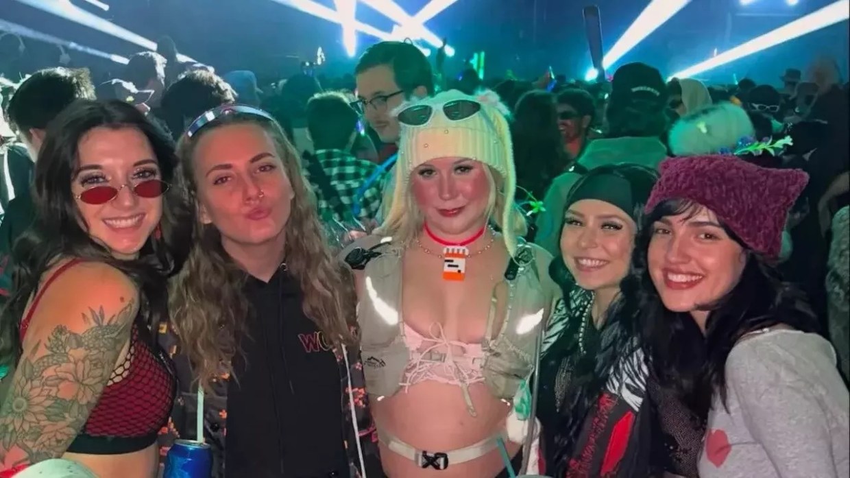 Young women at a music festival.