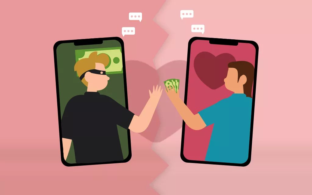 A graphic depicting a romance scam.