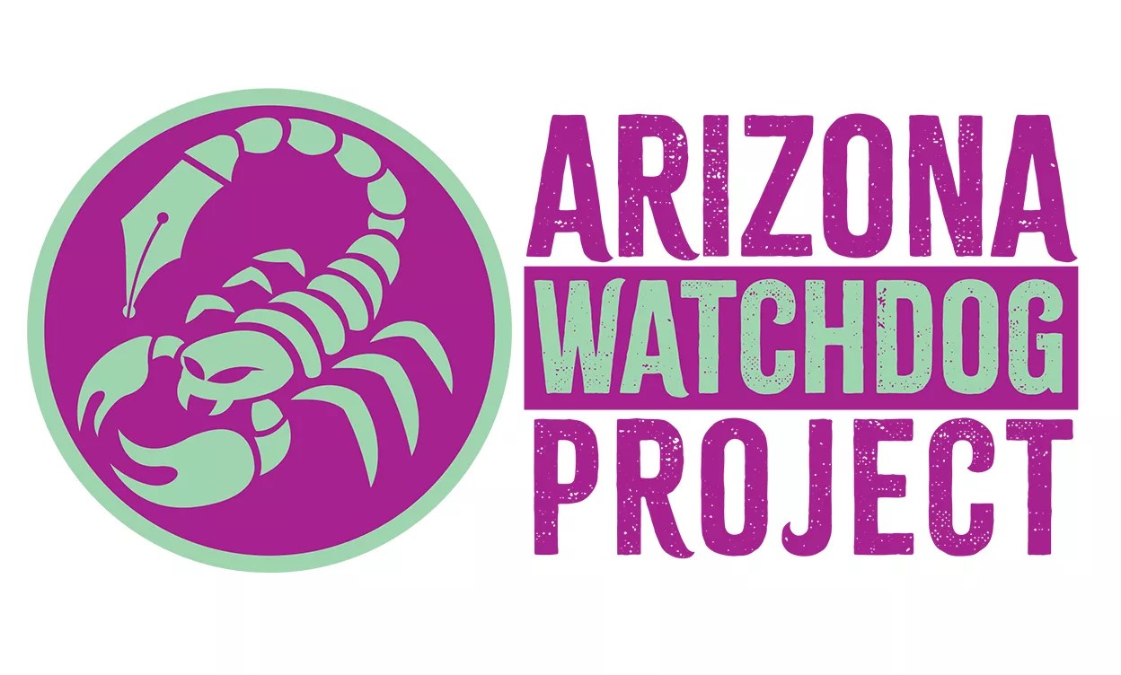 a logo of a scorpion with a fountain-pen stinger and the words "Arizona watchdog project"