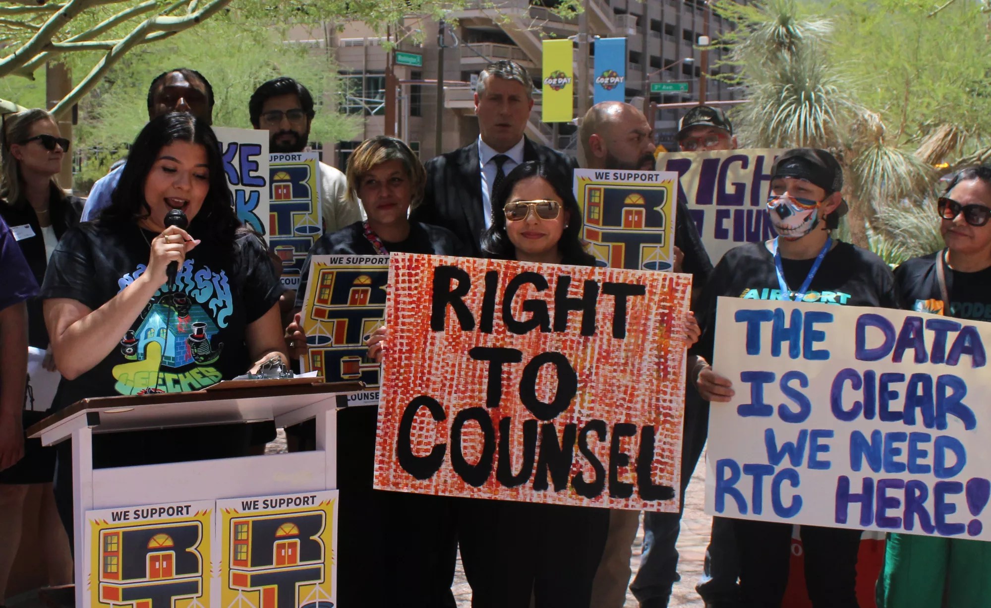 Activists rally in support of a right-to-counsel program in Phoenix.