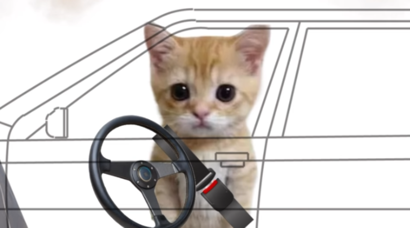 clip art of a kitten in a car